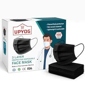 UPYOG 100 PCS 3-Ply Disposable Face Masks | Black Colour | Soft ...