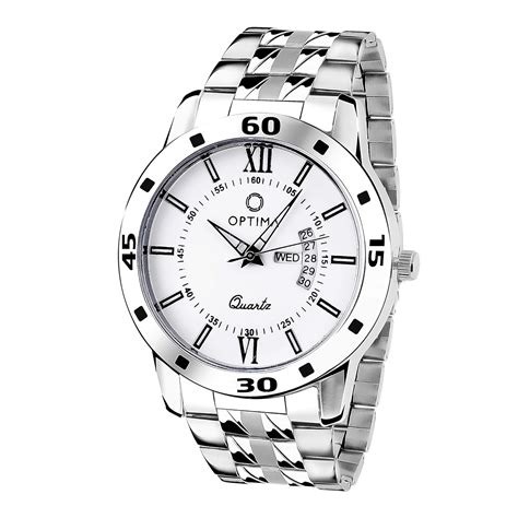 OPTIMA OMD-615 Stainless Steel Unique Analog Watch for Men, White Dial ...