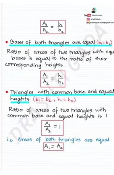 A2 A1 =b2 b1 - Bases of both triangles are equal (b1 =b2 )Ratio of a..