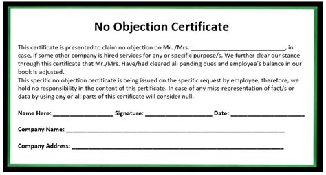 No Objection Certificate Templates - Printable Samples