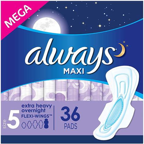 Always Maxi Feminine Pads for Women, Size 5, Extra Heavy Overnight ...