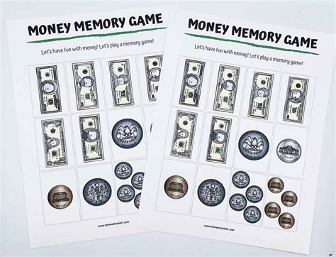 Free Money Memory Game Printable for Kids