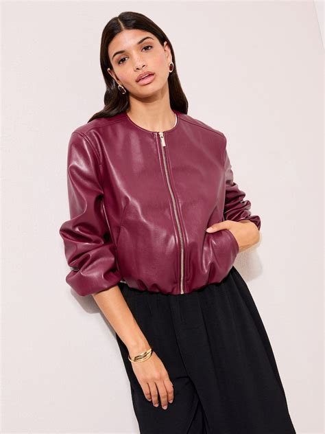 Buy Friends Like These Burgundy Red Faux Leather Collarless Bubble Hem ...