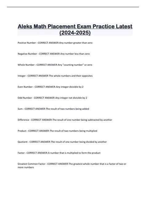Aleks Math Placement Exam Practice Latest () - Math - Stuvia US