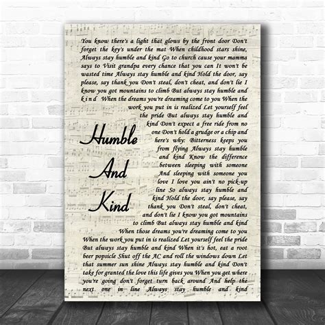 Tim McGraw Humble And Kind Vintage Script Song Lyric Music Wall Art ...