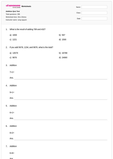 50+ Addition worksheets for Class 4 on Wayground | Free & Printable