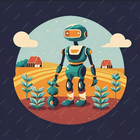 Premium Vector | 2d vector illustration colorful technology ai robot making farmer jobs helping ...