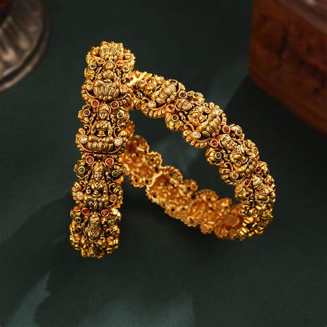 Gold Plated Premium Goddess Nakshi Bangle Set 2pcs 2/6 size