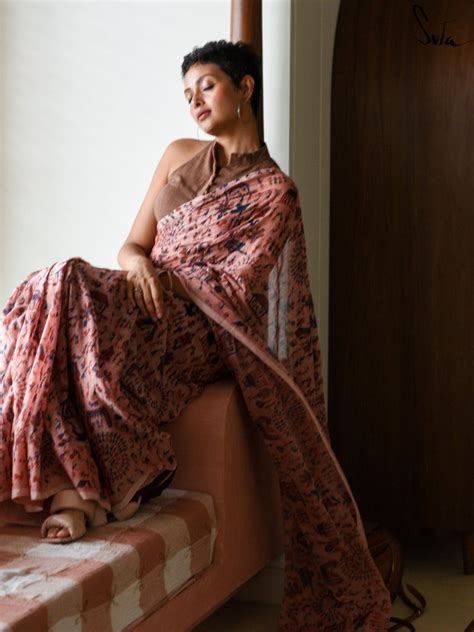 Cotton Designer Print Saree In Orange|Village In Heaven|Suta