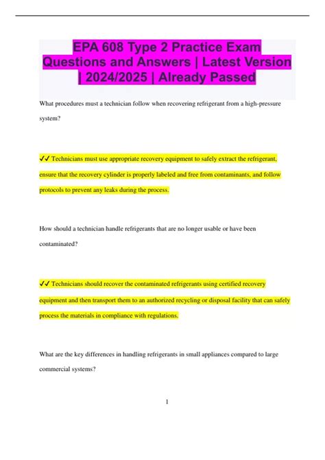 EPA 608 Type 2 Practice Exam Questions and Answers | Latest Version ...