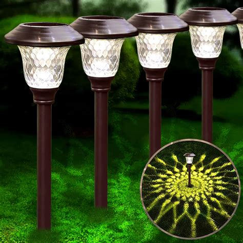 Solar Lights Pathway Outdoor Garden Path 4 Pack Glass Stainless Steel ...