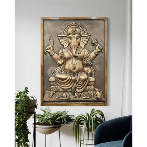 Buy 4x3 Feet Sitting Ganesha 3D Relief Mural Wall Art Online - Artociti