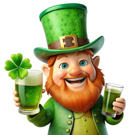 Happy St Patricks Day Leprechaun With Green Beer And Shot Glass Clip Art Illustration, Irish ...