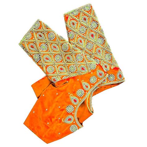 Buy Akshaya Creations orange Aari Work Blouse Material - Embroidery ...