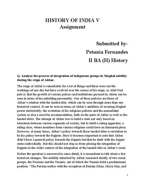 Integration of indigenous groups(1) - HISTORY OF INDIA V Assignment ...