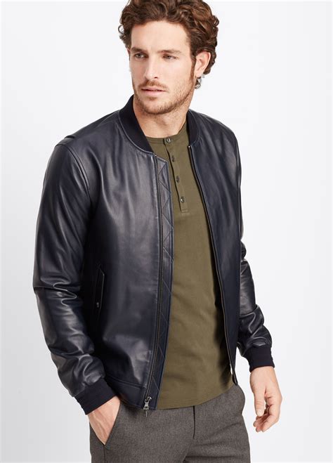 Vince Leather Bomber Jacket in Blue for Men | Lyst