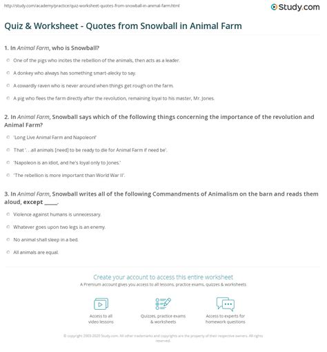 Quiz & Worksheet - Quotes from Snowball in Animal Farm | Study.com