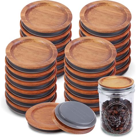 Amazon.com: Mifoci 48 Pcs Regular Mouth Mason Jar Lids Acacia Wooden ...