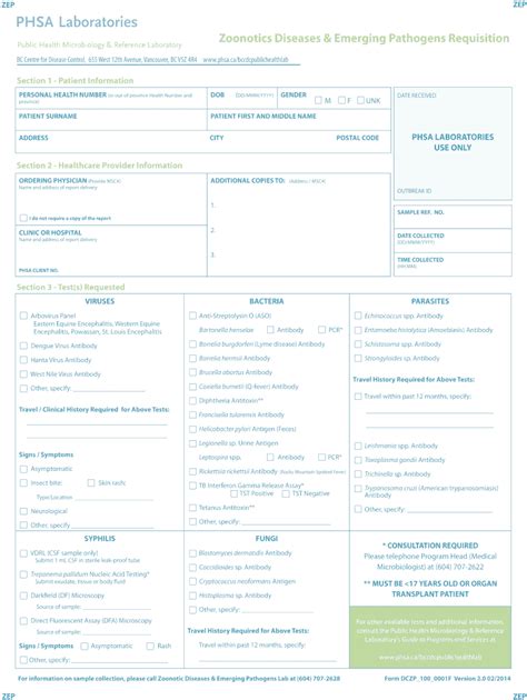 Zoonotic Diseases Requisition Form - Blank Fillable Template | Fill Out ...