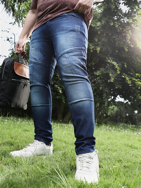 Instafab Plus Men's Navy Blue Dark-Wash Panelled Denim Jeans