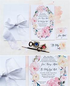 Painted Wedding Invitations by A Peek Into The Studio Floral Watercolor Wedding Painted Wedding Invitations