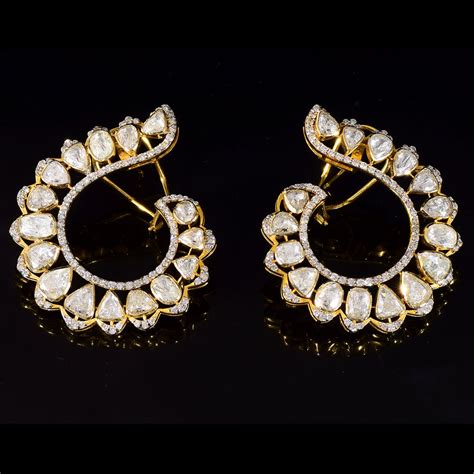 Elegant Fusion: Diamond Polki & Round Diamond Earrings for a Timeless ...