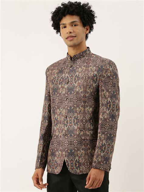Chanderi Brown Printed Bandhgala - MMJ073 – Mayank Modi Fashions