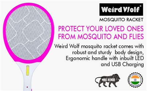 Weird Wolf Rechargeable Mosquito Racket Bat with COB Light | Long ...