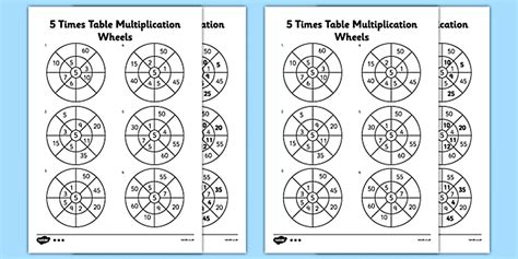 5 Times Table Multiplication Wheels Worksheet / Worksheet Pack