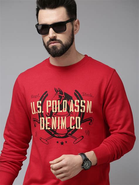 Buy U.S. Polo Assn. Men Red Brand Logo Printed Pure Cotton Sweatshirt ...