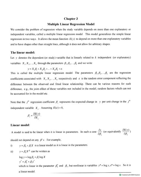 Multiple Linear Regression Model - Probability and Statistics - Studocu
