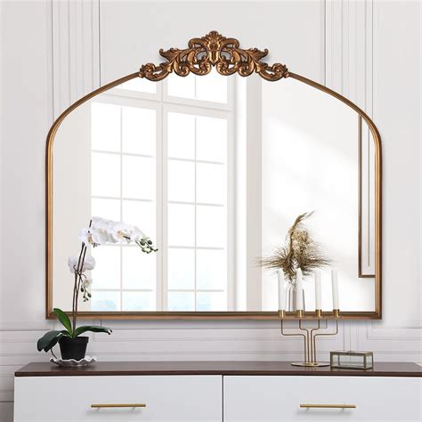 DAOYIJIAJU Gold Traditional Arched Mirror, Antique Brass Mirror, Ornate ...