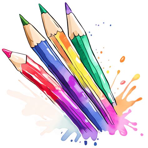 Watercolour Splash Coloured Pencils Clip Art · Creative Fabrica