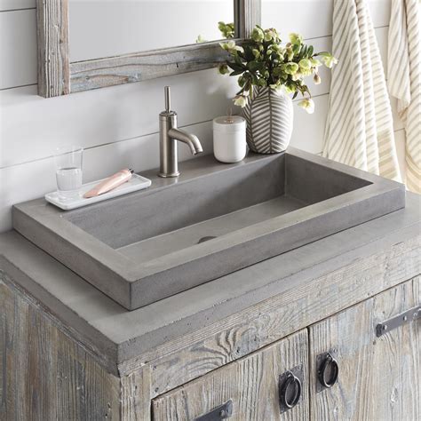 Native Trails Trough 30" Rectangle NativeStone Concrete Bathroom Sink ...