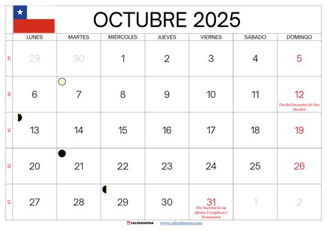 Calendario Octubre 2025 Chile