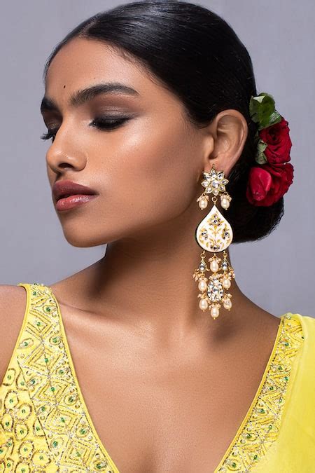 Buy Gold Plated Pearl Meenakari Polki Long Chandeliers by joules by ...