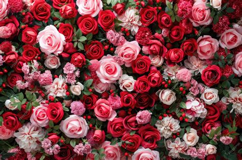 Premium Photo | Backdrop of red and pink roses Flowers wall background ...