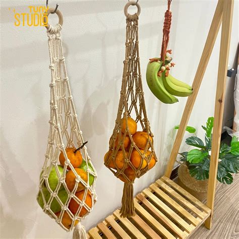 Macrame Hanging Fruit Basket, Vegetable Fruit Hanger, Kitchen Storage ...