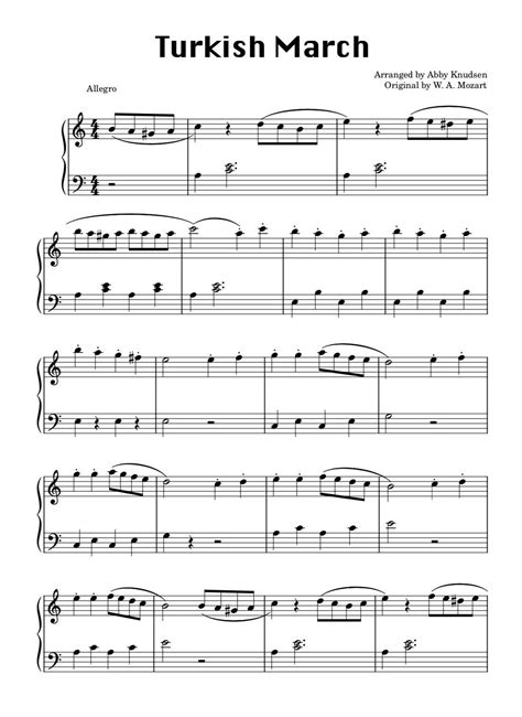 SIMPLIFIED Turkish March (rondo Alla Turca) | Mozart Easy Piano Sheet ...