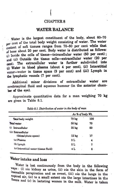 Water Balance - Food and nutrition - CHAPTER ####### WATER BALANCE ...