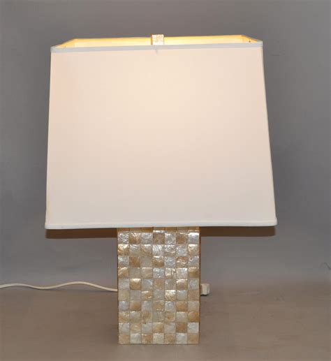 Pair, Mid-Century Modern Capiz Shell Over Wood Square Table Lamps For ...