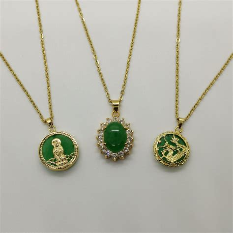 Genuine green guanyin oval bead dragon jade pendant necklace 18 inches ...