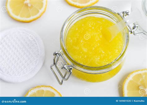 Homemade Lemon Facial Mask Exfoliating Sugar Scrub in the Glass Jar ...
