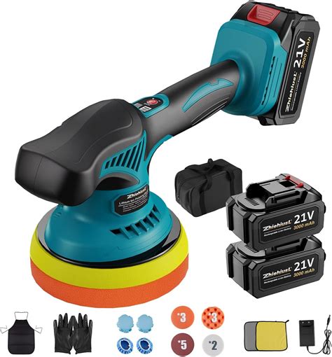 ZhiehiusL Cordless Car Buffer Polisher, Car Buffers and Polishers Kit with 2X21V 3.0Ah Batteries ...
