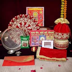 TIED RIBBONS Karwachauth Thali Set with Cover (Decorated Steel Thali ...