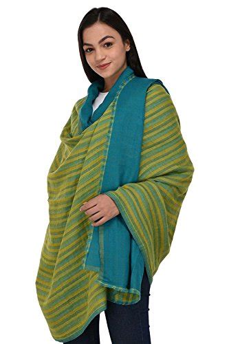 Buy Double sided stripe green fine wool shawl at Amazon.in