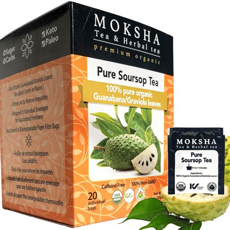Organic Pure Soursop Tea with Graviola Leaf - 20 Guanabana Leaves Tea Bags | Moksha Ayurveda ...