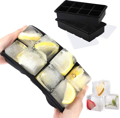 Amazon.com: LessMo Ice Cube Tray with Lid - 2 Pack Large Silicone Ice ...