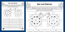 First Grade Spin and Subtract Within 20 Worksheet