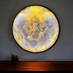 PAINTINGMANTRA Shree Ganesh Ji Night Wall Lamp Painting with mobile ...